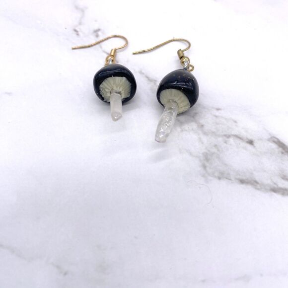 Black Mushroom Quartz Crystal earrings - Picture 3 of 9
